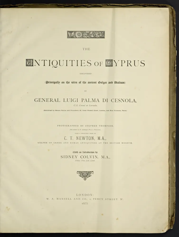 The Antiquities of Cyprus Discovered (principally on the sites of the ancient Golgoi and Idalium) by General Luigi Palma di Cesnola, scan 5