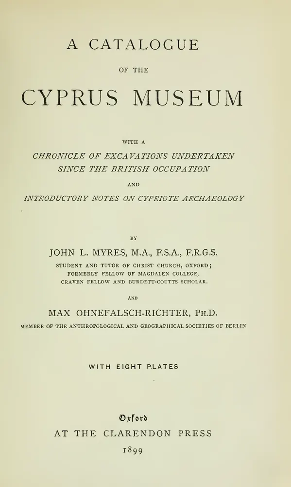 A Catalogue of the Cyprus Museum, with a Chronicle of Excavations undertaken since the British Occupation, and Introductory Notes on Cypriote Archaeology, scan 7