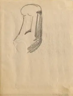 Pencil sketch of a rounded head-shaped form with curved lines on cream paper