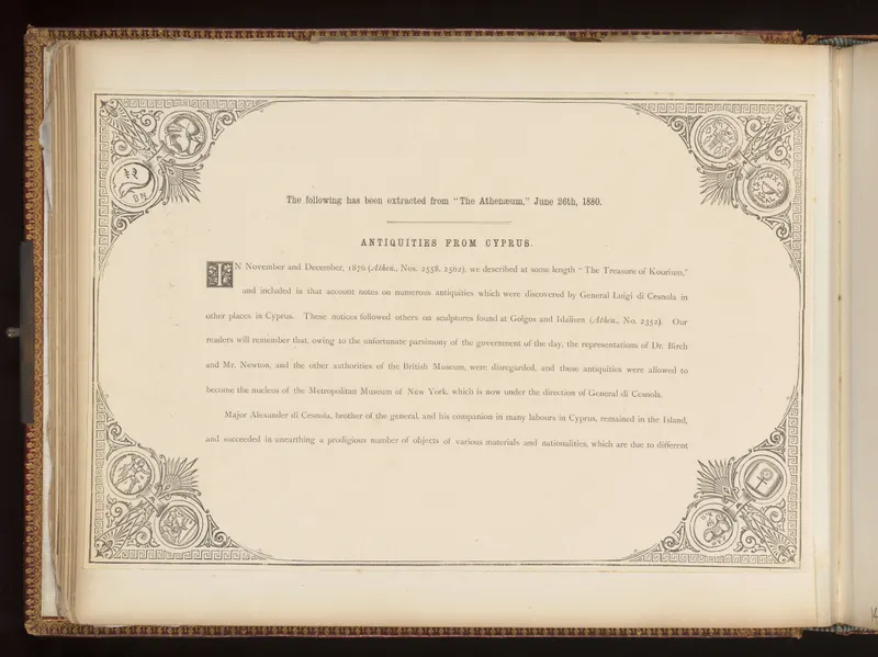 "Antiquities from Cyprus": a review reprinted from The Athenaeum, 26 June 1880