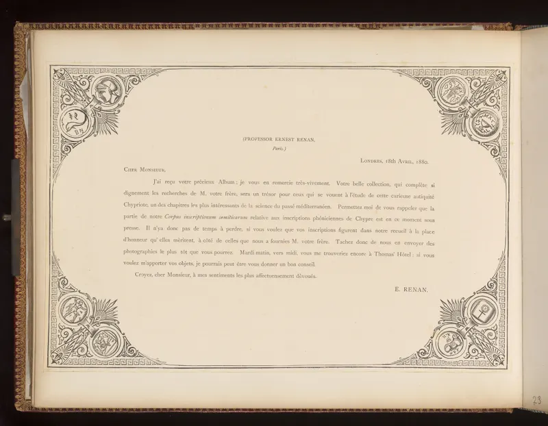 Letters from Ernest Renan, April and May 1880