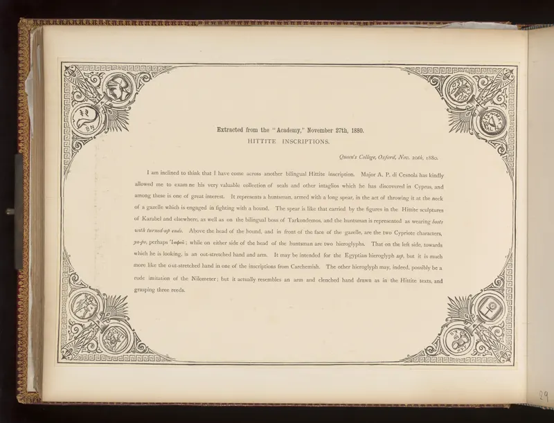 "Hittite inscriptions": A. H. Sayce in The Academy, 27 November 1880