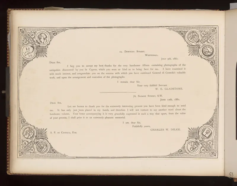 Letters from W. E. Gladstone and Charles W. Dilke, 1881
