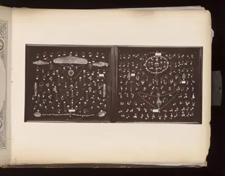 Gold jewellery laid out on two boards