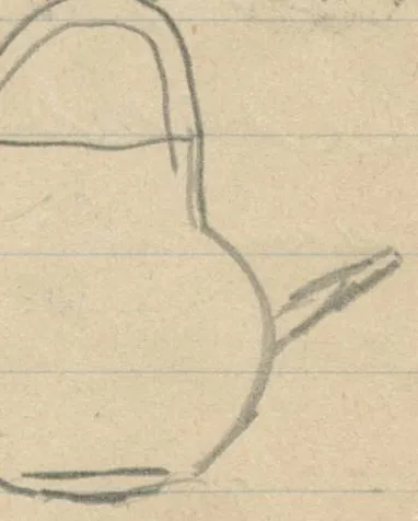 Profile of a globular vessel with cylindrical neck, side spout on right, and basket handle over the rim