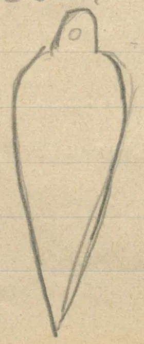 Outlines of three triangular blades, each with a perforated tang