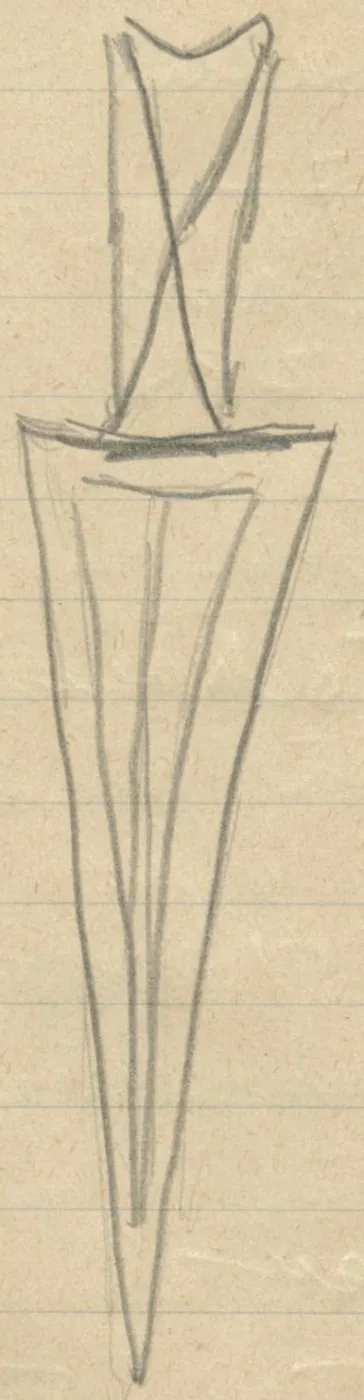 Dagger with a triangular ribbed blade and a hilt crossed by two diagonal lines