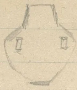 Profiles of two jars with lug handles, the left one with a flat base and the right one on a foot