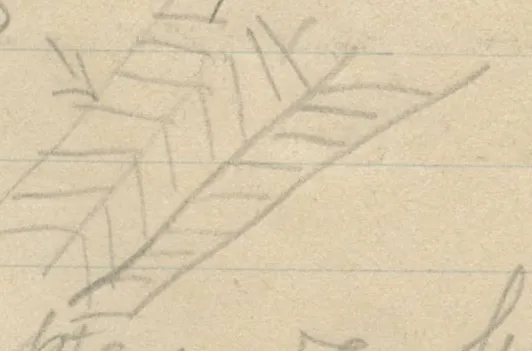 A diagonal band with herringbone hatching, an arrow pointing to it from "hatched band"