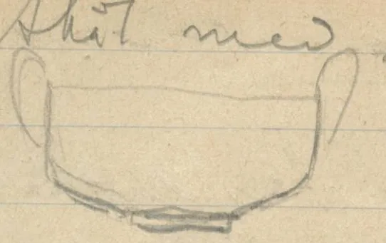 Profile of a bowl with two vertical handles and a ring base