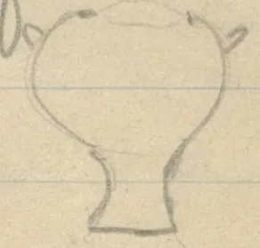 Profile of a footed vessel with two small handles at the rim