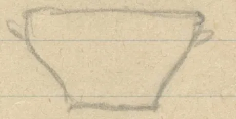 Profile of a wide bowl with two small handles at the rim