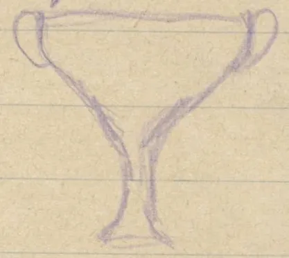 Profile of a stemmed goblet with two small loop handles at the rim