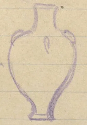 Profile of a piriform jar/amphora with narrow neck, base-ring, and three small loop handles on the shoulder