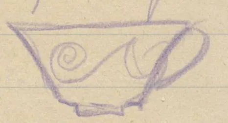 Profile of a splaying cup with one handle and spiral decoration