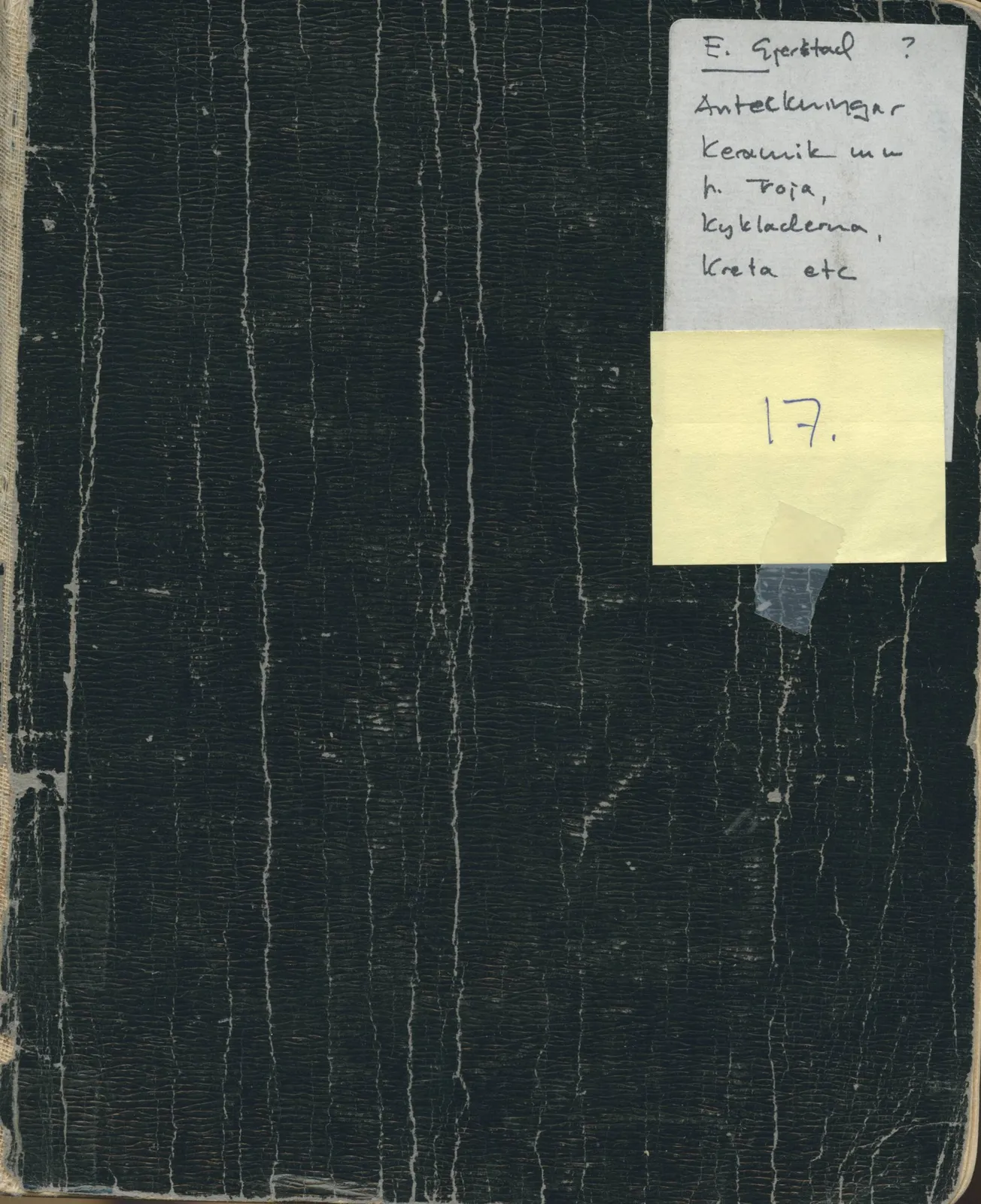 Scan 1 of notebook 000005 (Notes on pottery from Troy, the Cyclades and Crete), handwritten in Swedish. The transcription and translation follow.