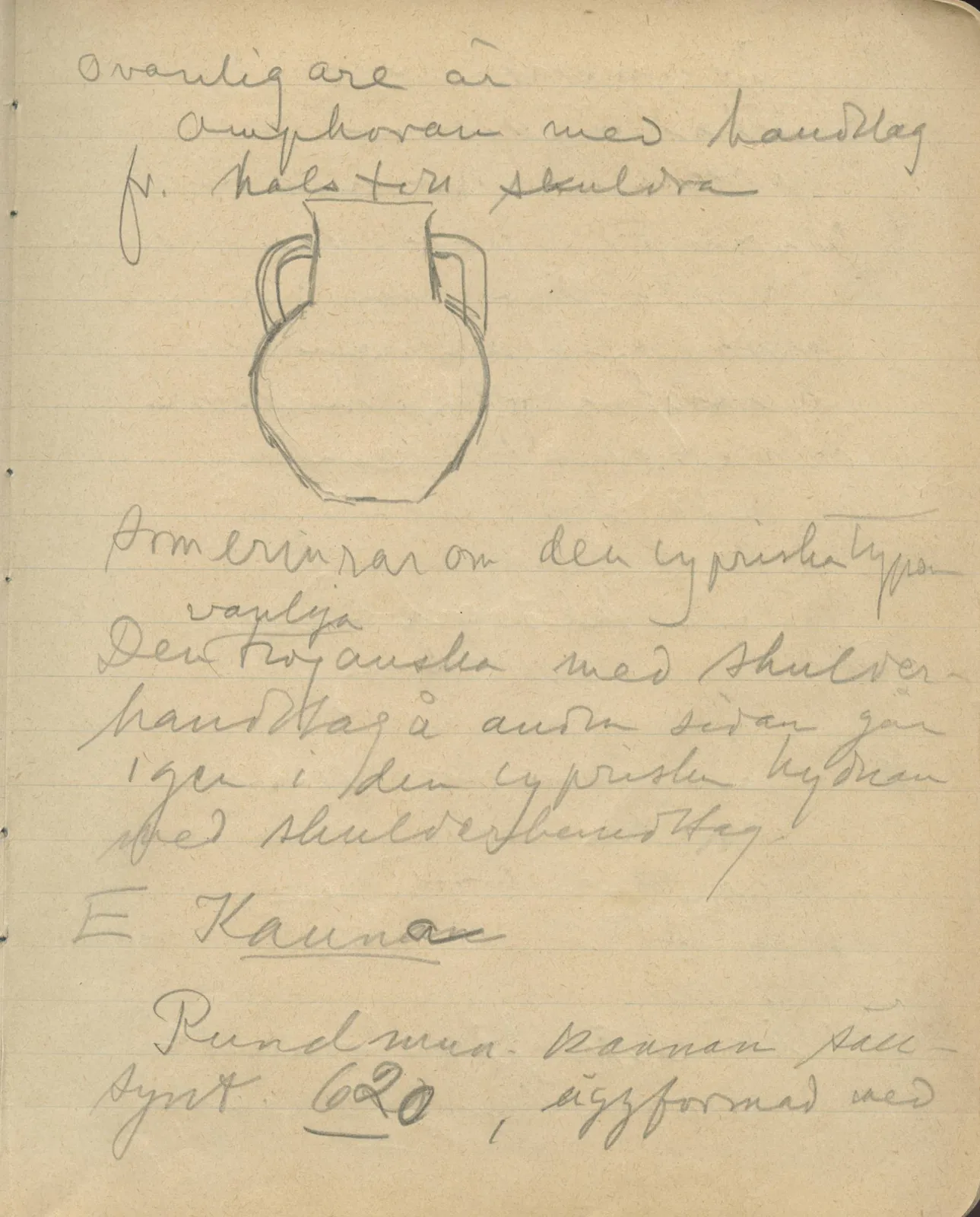 Scan 17 of notebook 000005 (Notes on pottery from Troy, the Cyclades and Crete), handwritten in Swedish, with drawings. The transcription and translation follow.