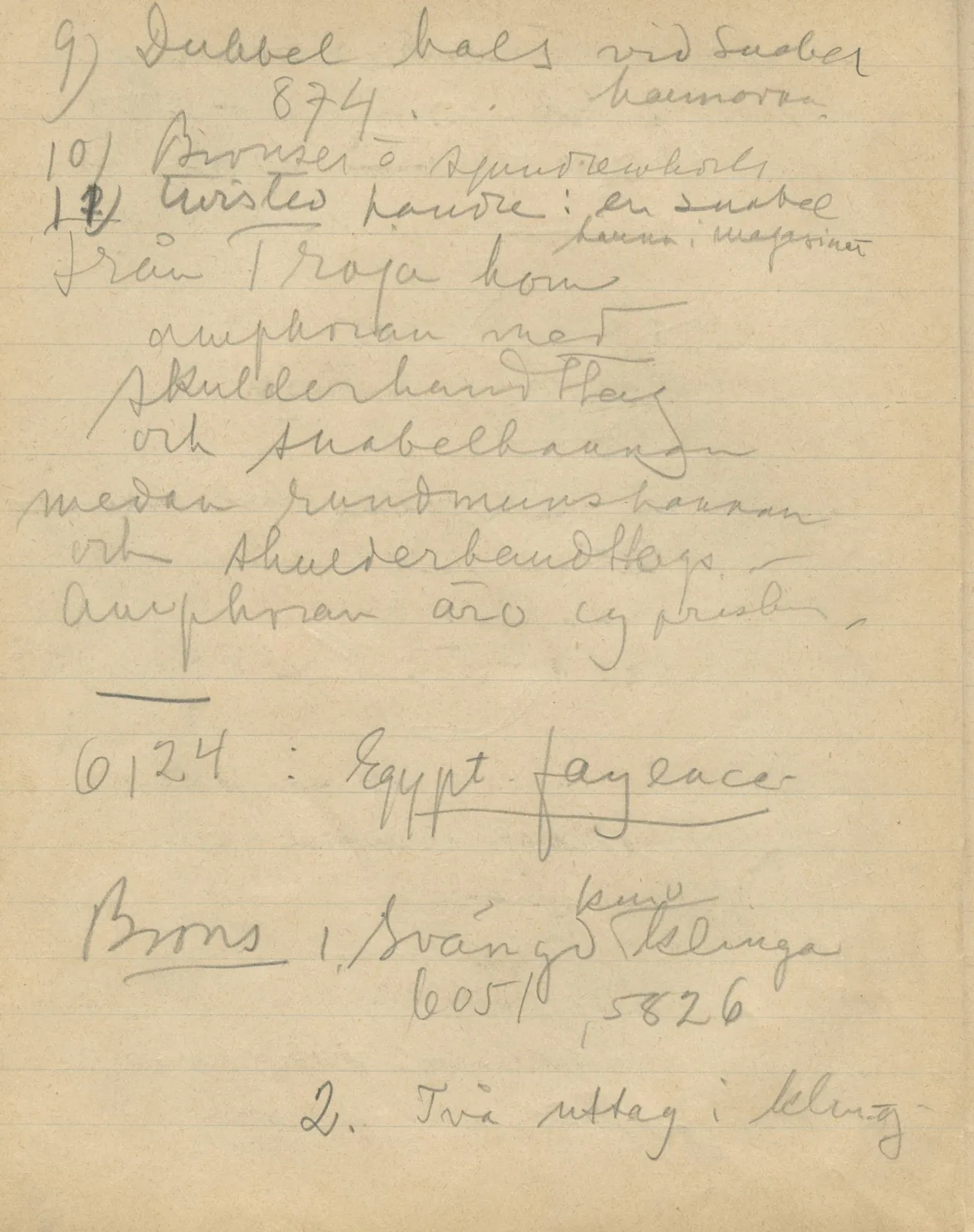 Scan 22 of notebook 000005 (Notes on pottery from Troy, the Cyclades and Crete), handwritten in Swedish. The transcription and translation follow.