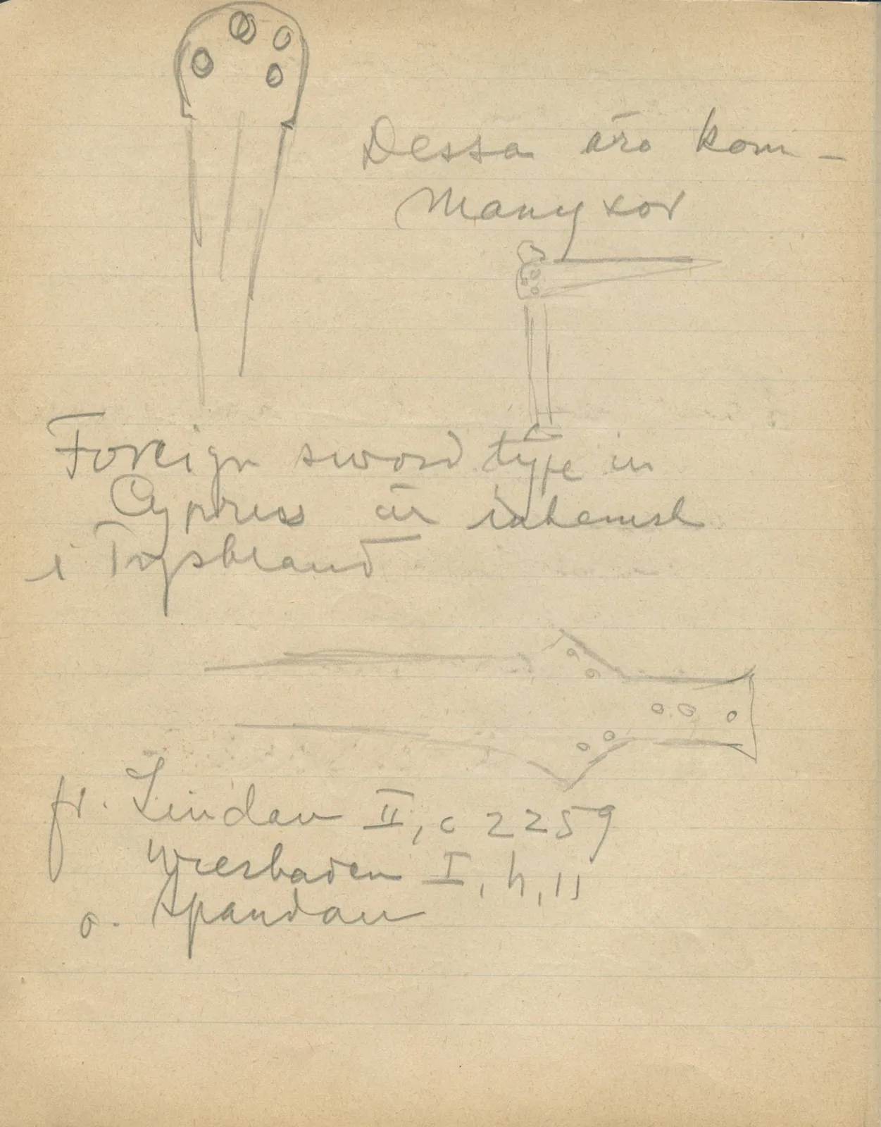 Scan 38 of notebook 000005 (Notes on pottery from Troy, the Cyclades and Crete), handwritten in Swedish, with drawings. The transcription and translation follow.
