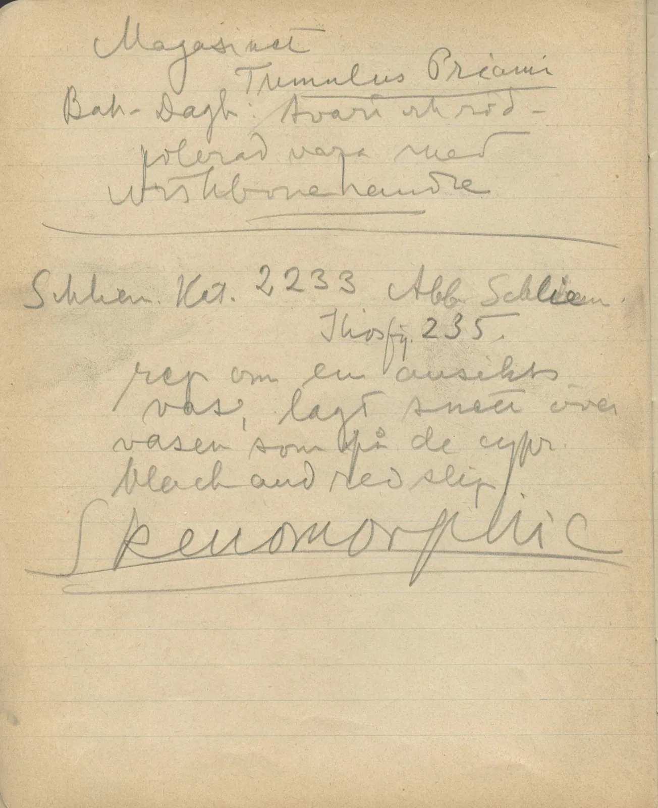 Scan 40 of notebook 000005 (Notes on pottery from Troy, the Cyclades and Crete), handwritten in Swedish. The transcription and translation follow.