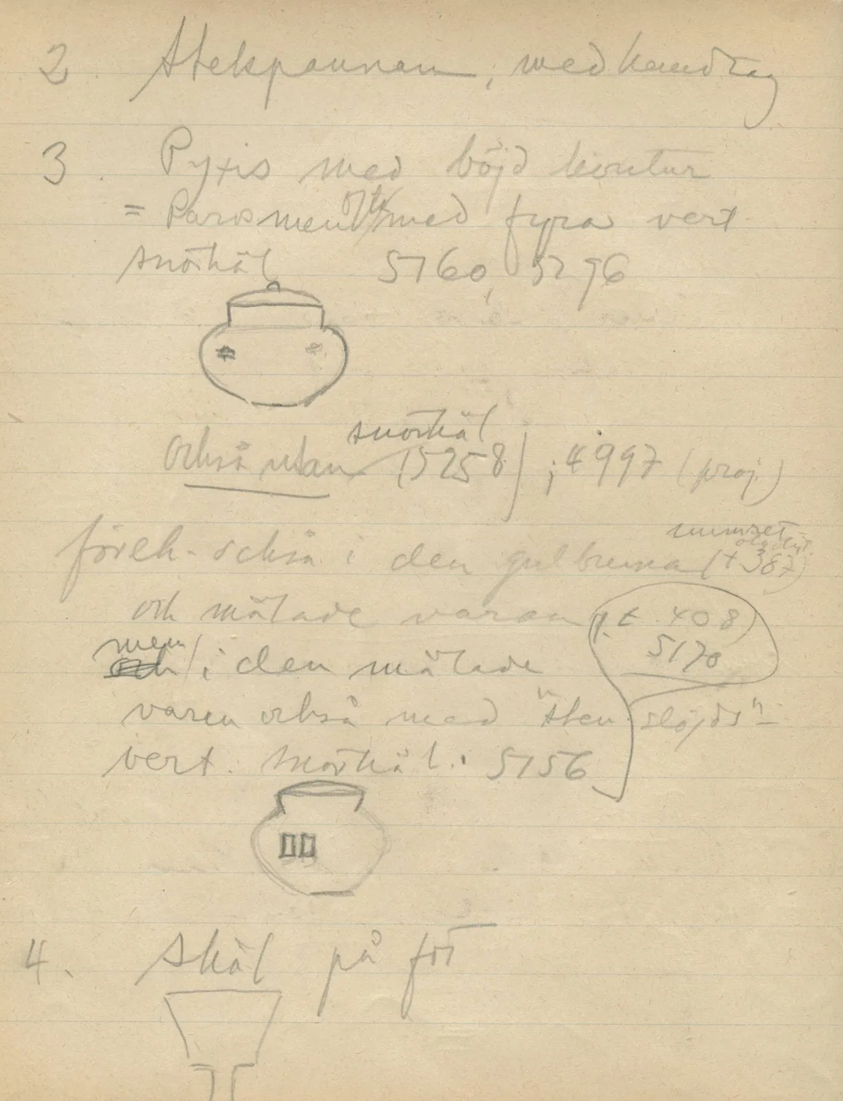 Scan 45 of notebook 000005 (Notes on pottery from Troy, the Cyclades and Crete), handwritten in Swedish, with drawings. The transcription and translation follow.