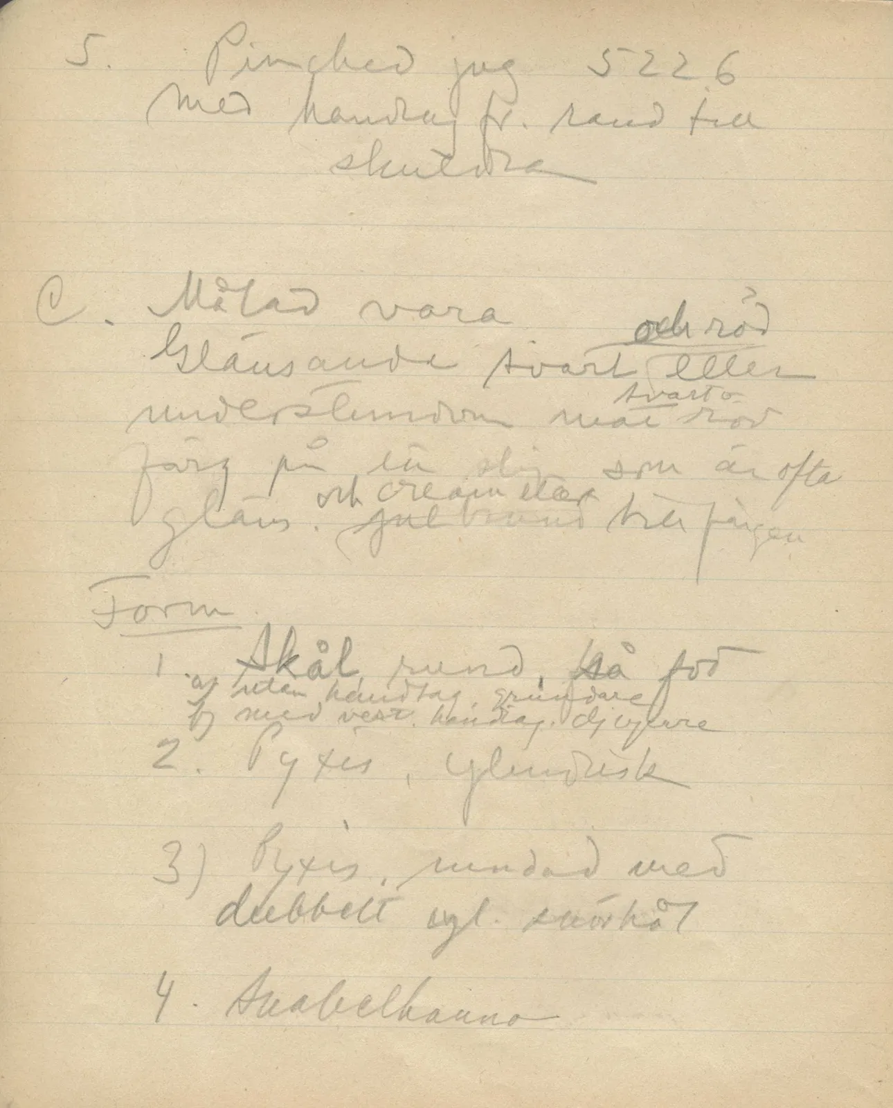 Scan 49 of notebook 000005 (Notes on pottery from Troy, the Cyclades and Crete), handwritten in Swedish. The transcription and translation follow.