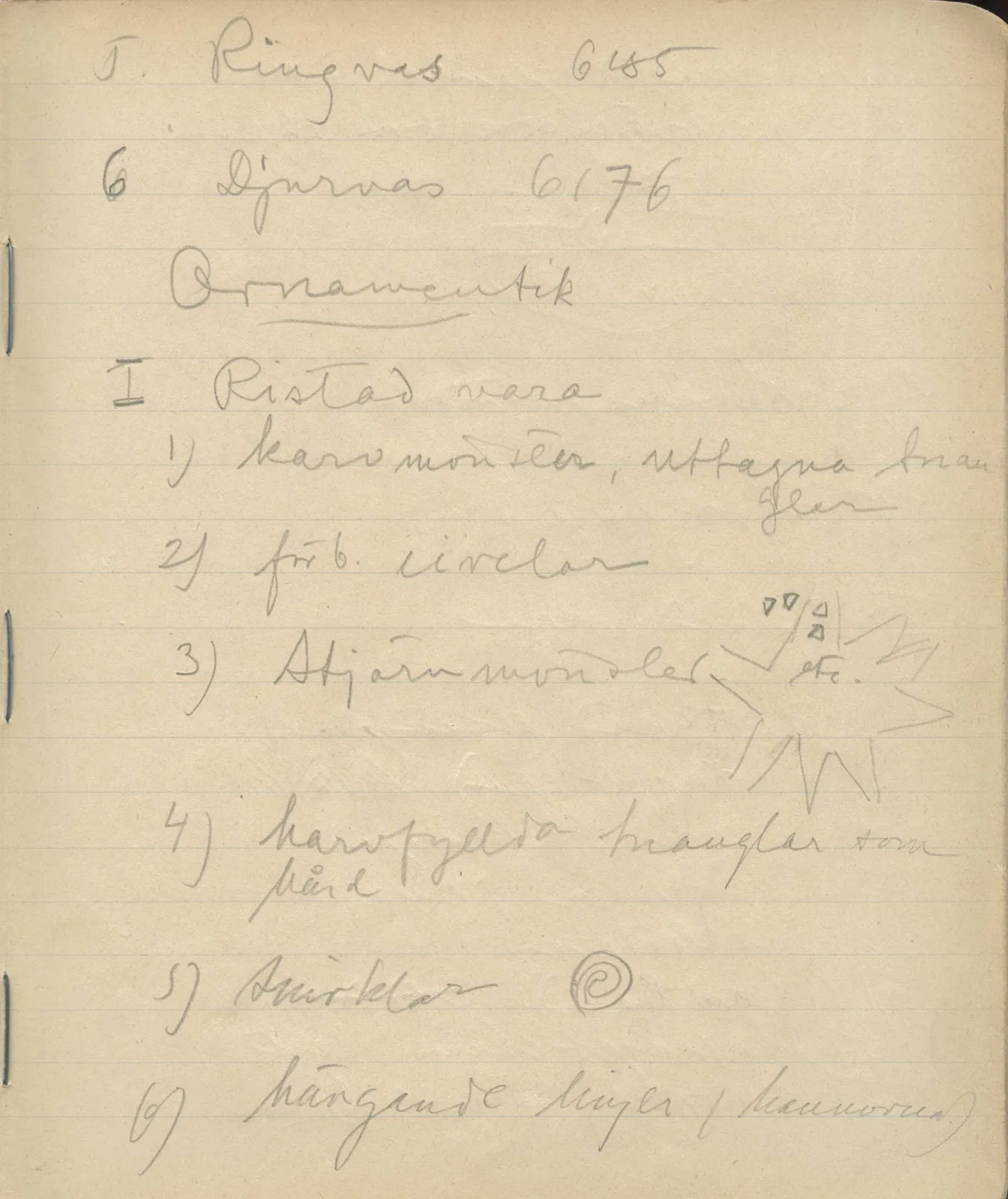 Scan 50 of notebook 000005 (Notes on pottery from Troy, the Cyclades and Crete), handwritten in Swedish, with drawings. The transcription and translation follow.
