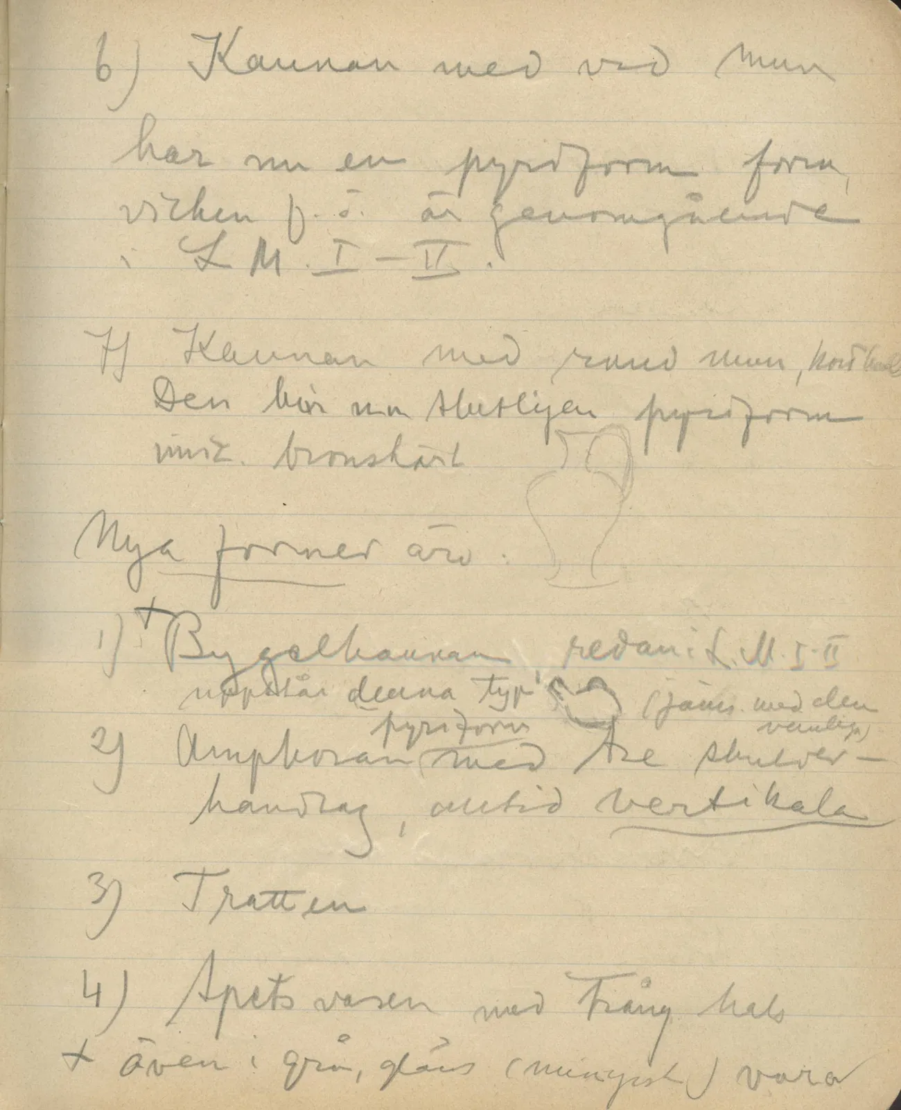 Scan 74 of notebook 000005 (Notes on pottery from Troy, the Cyclades and Crete), handwritten in Swedish. The transcription and translation follow.