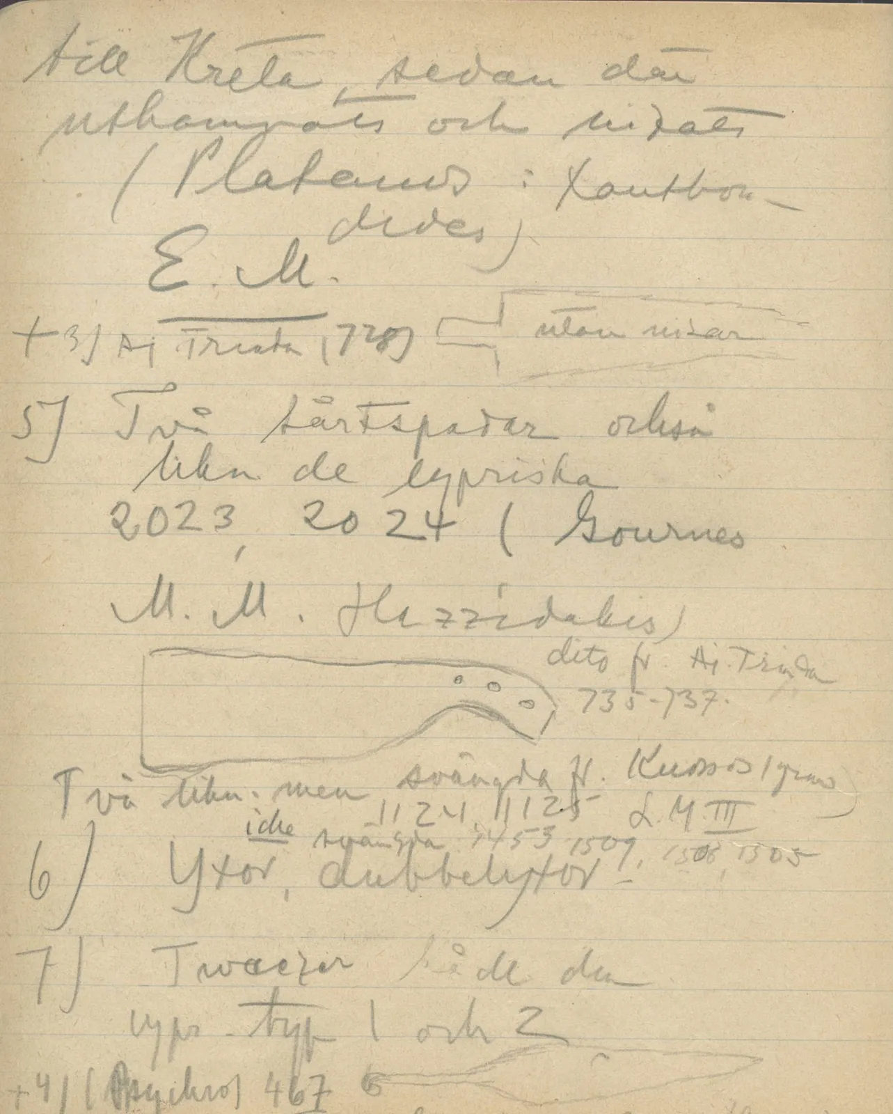 Scan 83 of notebook 000005 (Notes on pottery from Troy, the Cyclades and Crete), handwritten in Swedish, with drawings. The transcription and translation follow.
