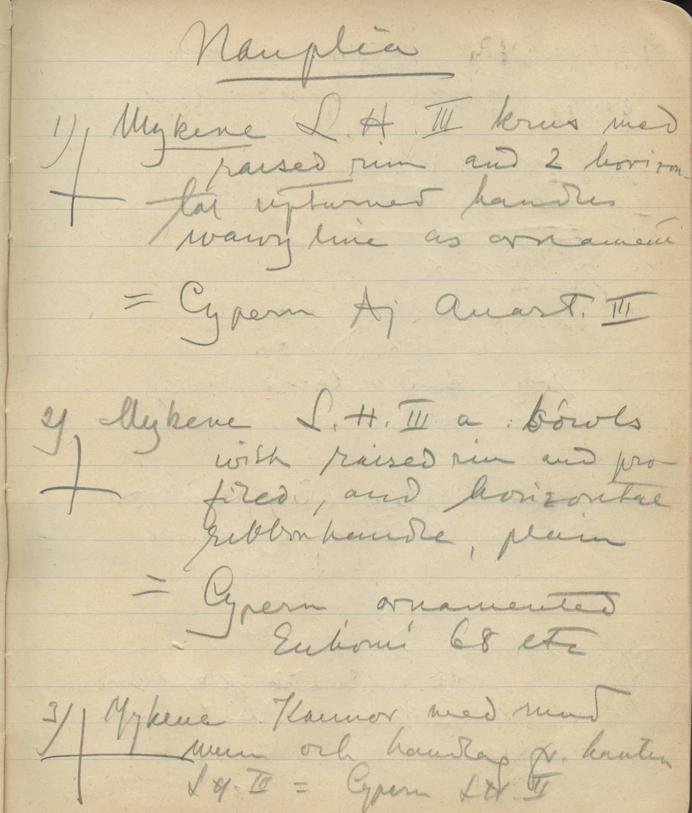Scan 100 of notebook 000005 (Notes on pottery from Troy, the Cyclades and Crete), handwritten in Swedish, with drawings. The transcription and translation follow.
