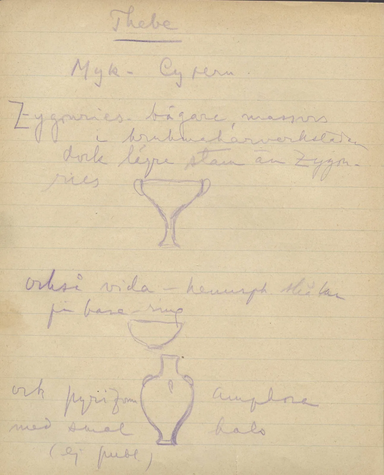Scan 117 of notebook 000005 (Notes on pottery from Troy, the Cyclades and Crete), handwritten in Swedish, with drawings. The transcription and translation follow.