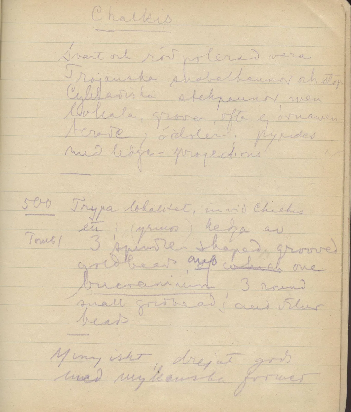Scan 120 of notebook 000005 (Notes on pottery from Troy, the Cyclades and Crete), handwritten in Swedish. The transcription and translation follow.