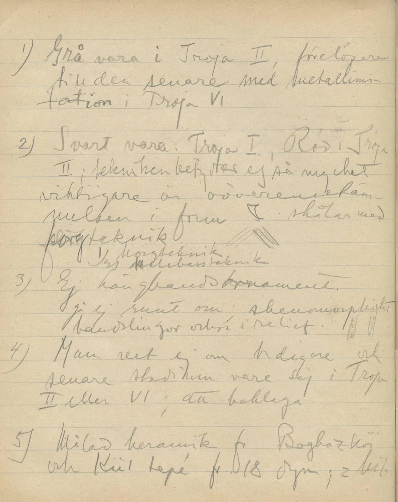 Scan 127 of notebook 000005 (Notes on pottery from Troy, the Cyclades and Crete), handwritten in Swedish. The transcription and translation follow.