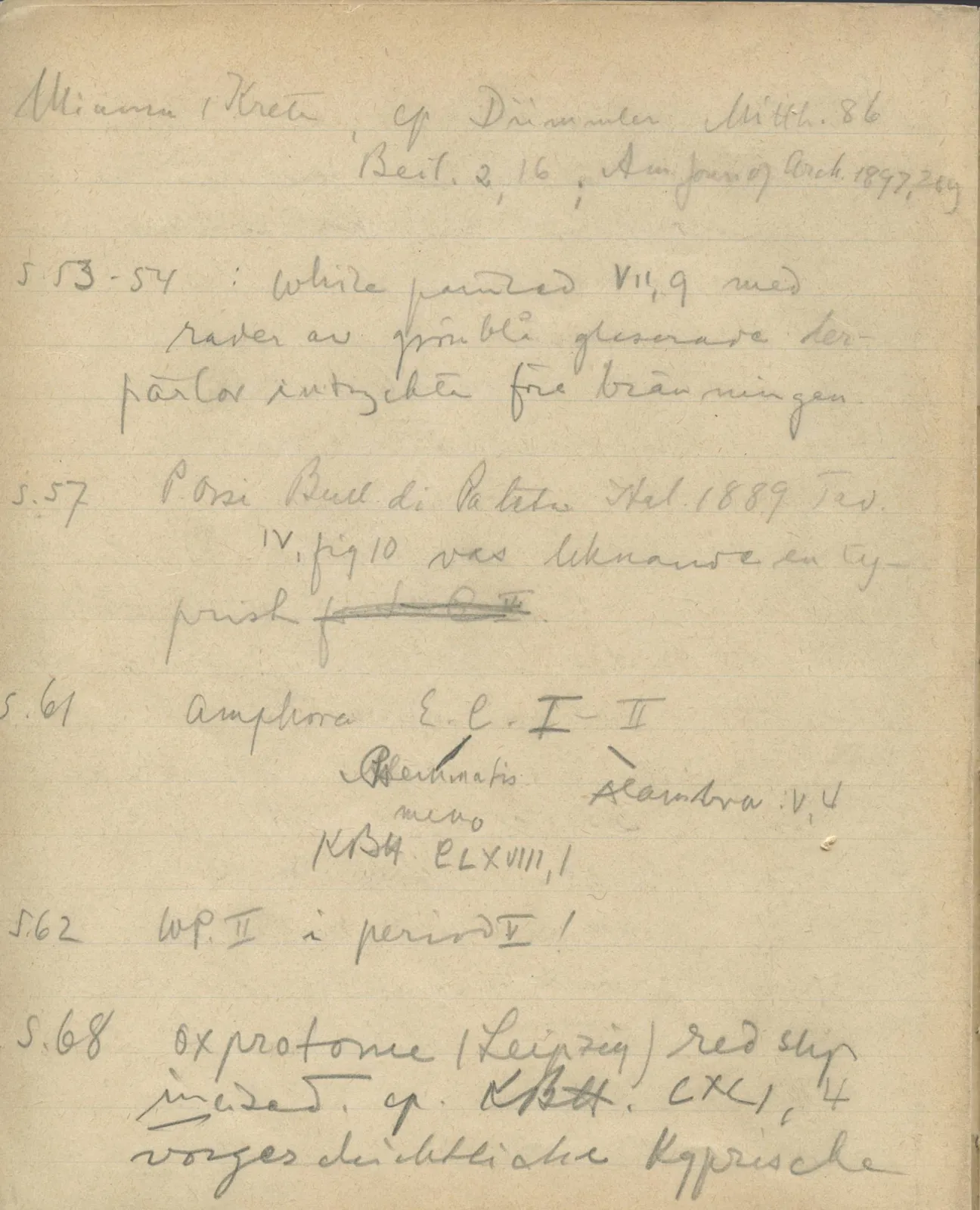 Scan 165 of notebook 000005 (Notes on pottery from Troy, the Cyclades and Crete), handwritten in Swedish. The transcription and translation follow.