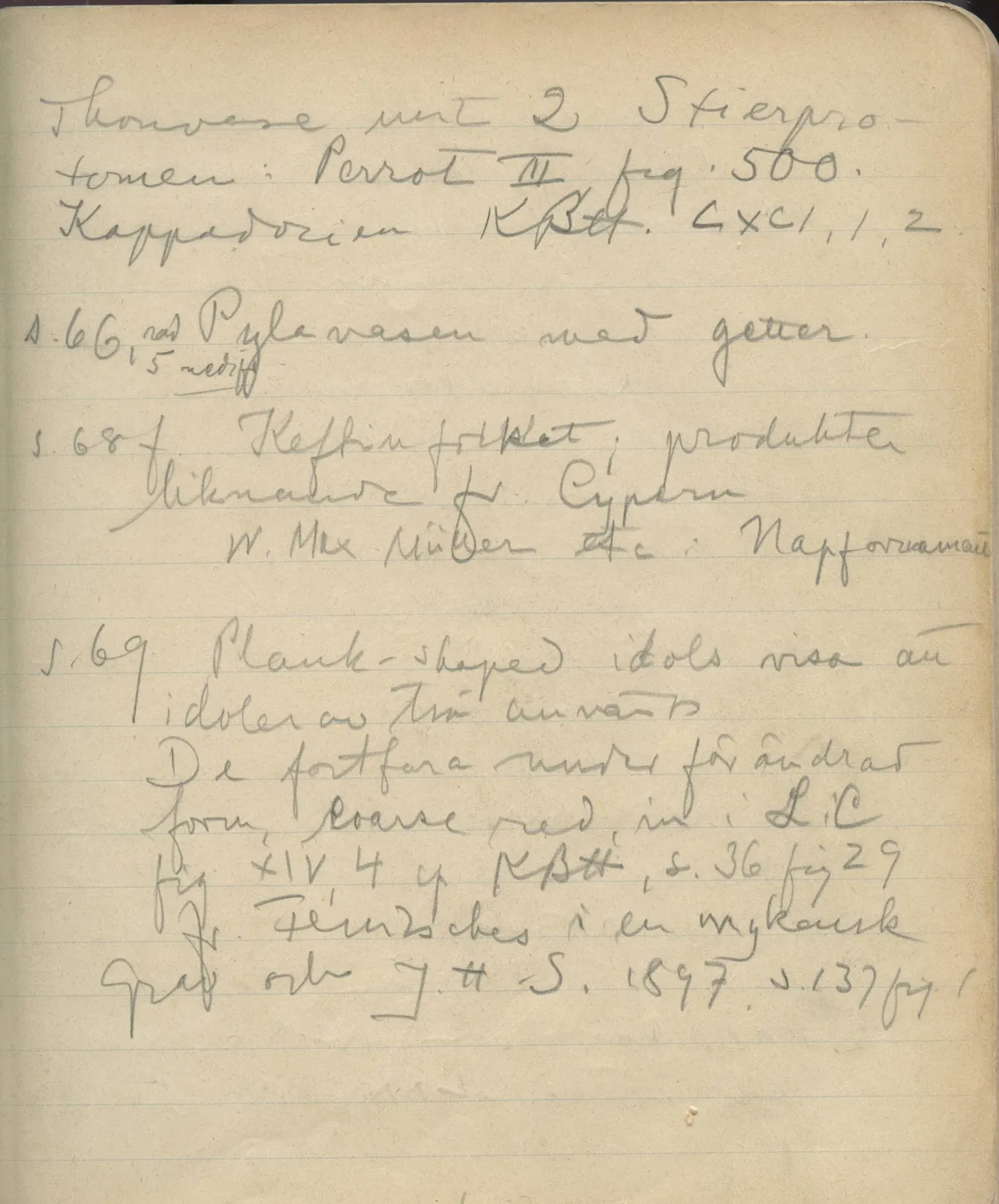 Scan 166 of notebook 000005 (Notes on pottery from Troy, the Cyclades and Crete), handwritten in Swedish. The transcription and translation follow.