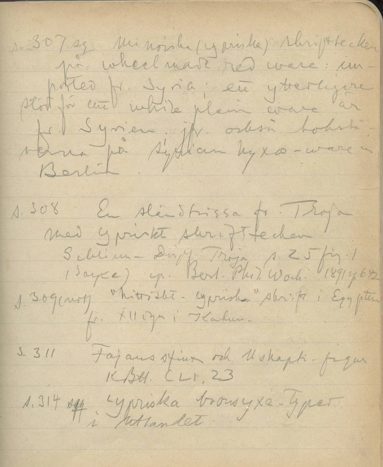 Scan 170 of notebook 000005 (Notes on pottery from Troy, the Cyclades and Crete), handwritten in Swedish. The transcription and translation follow.