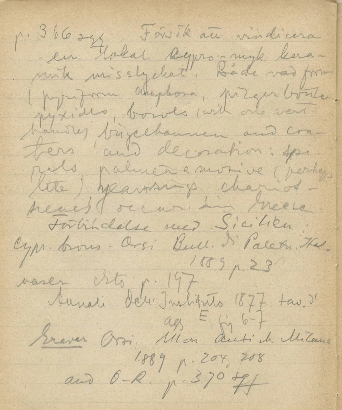 Scan 175 of notebook 000005 (Notes on pottery from Troy, the Cyclades and Crete), handwritten in Swedish. The transcription and translation follow.