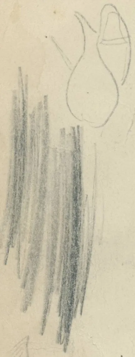 Outline of a jug with handle, and a fainter outline of a double-bodied vessel to its right