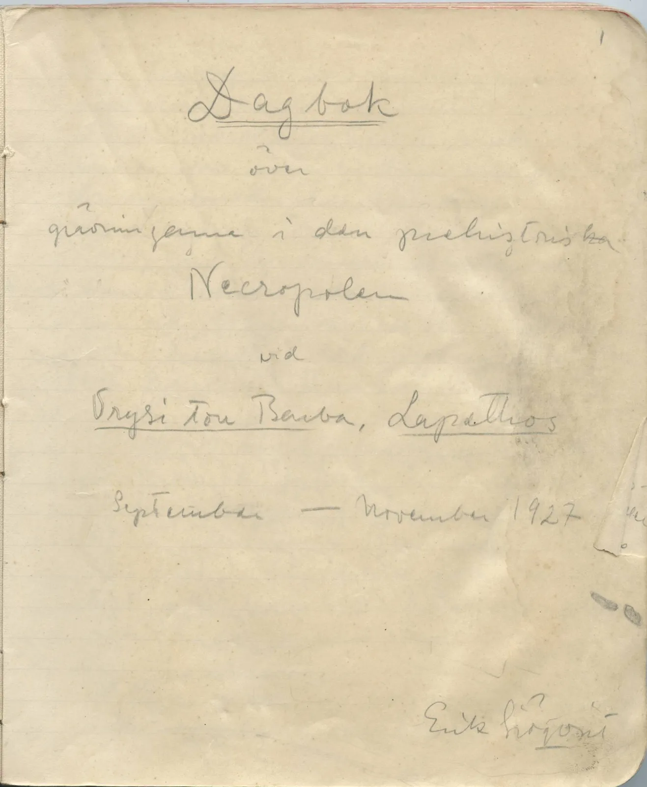 Scan 2 of field diary DII:1a (Lapithos, Vrysi tou Barba), handwritten in Swedish. The transcription and translation follow.