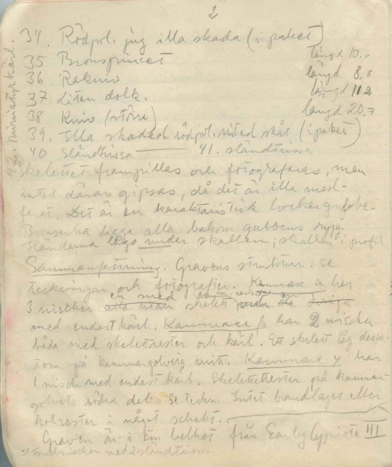 Scan 22 of field diary DII:1a (Lapithos, Vrysi tou Barba), handwritten in Swedish. The transcription and translation follow.