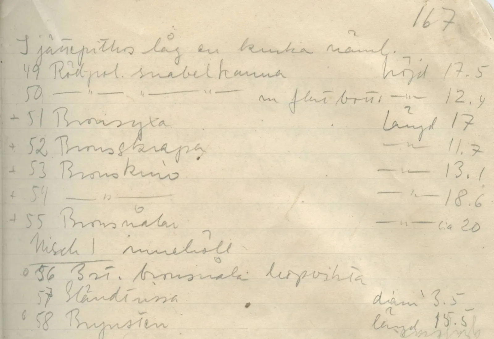 Scan 167 of field diary DII:1a (Lapithos, Vrysi tou Barba), handwritten in Swedish. The transcription and translation follow.