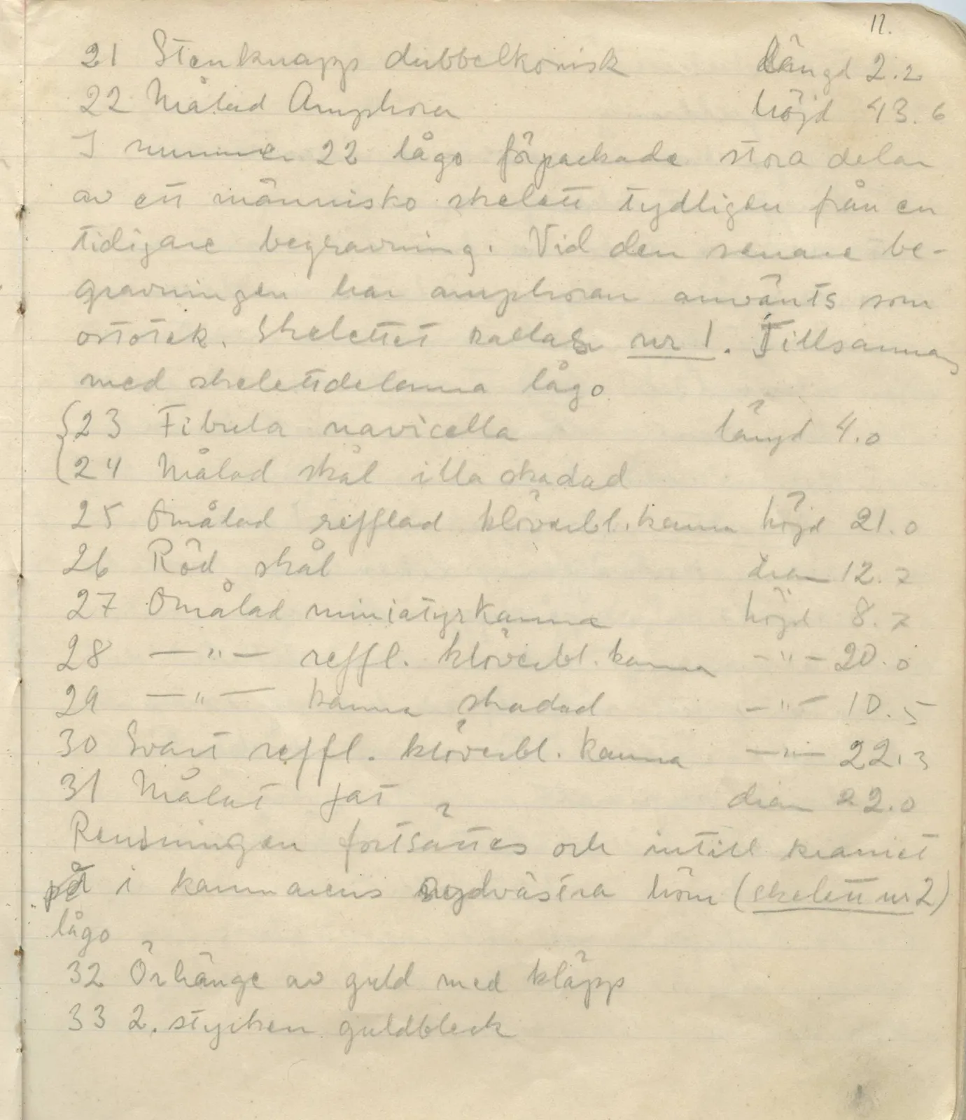 Scan 12 of field diary DII:1b (Lapithos, Kastros), handwritten in Swedish. The transcription and translation follow.