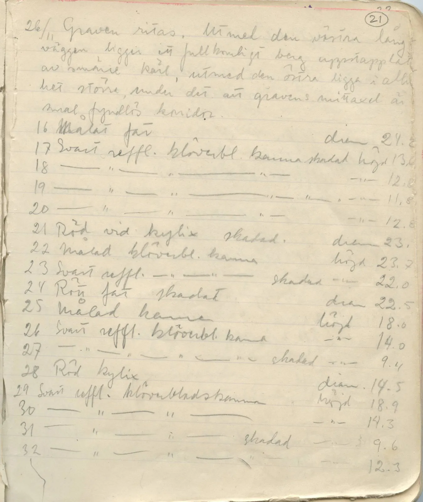 Scan 22 of field diary DII:1b (Lapithos, Kastros), handwritten in Swedish. The transcription and translation follow.