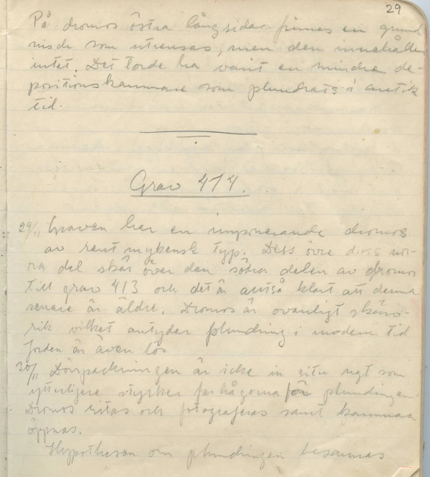 Scan 29 of field diary DII:1b (Lapithos, Kastros), handwritten in Swedish. The transcription and translation follow.