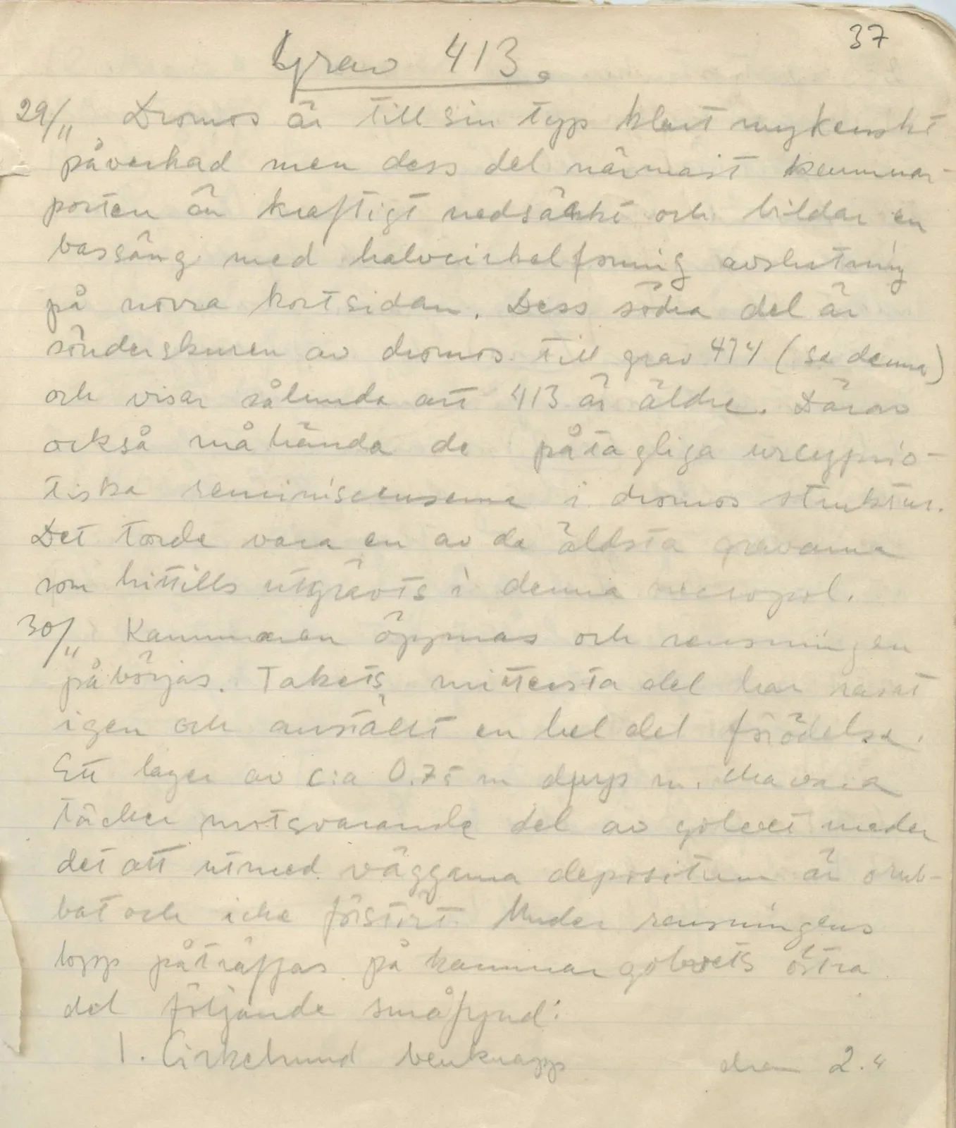 Scan 37 of field diary DII:1b (Lapithos, Kastros), handwritten in Swedish. The transcription and translation follow.