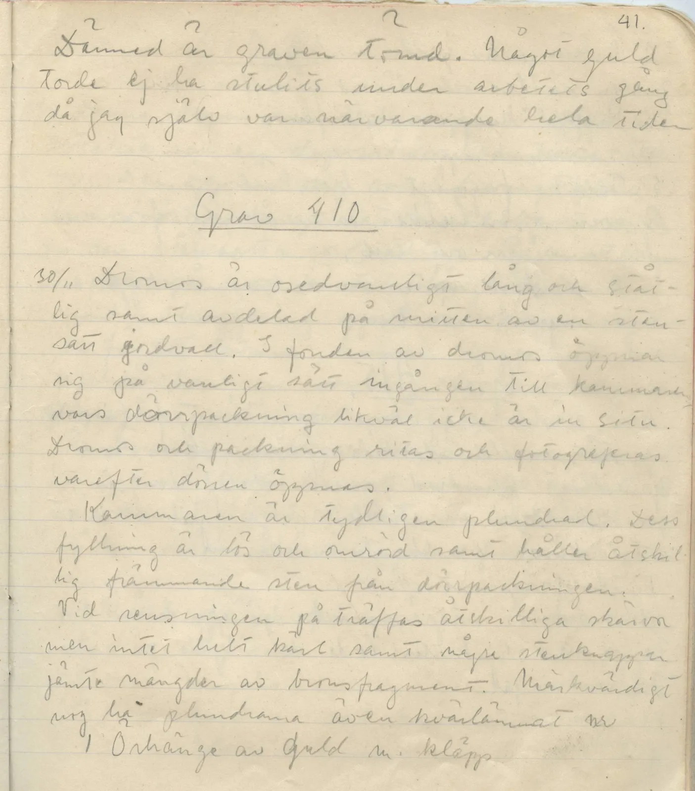 Scan 41 of field diary DII:1b (Lapithos, Kastros), handwritten in Swedish. The transcription and translation follow.