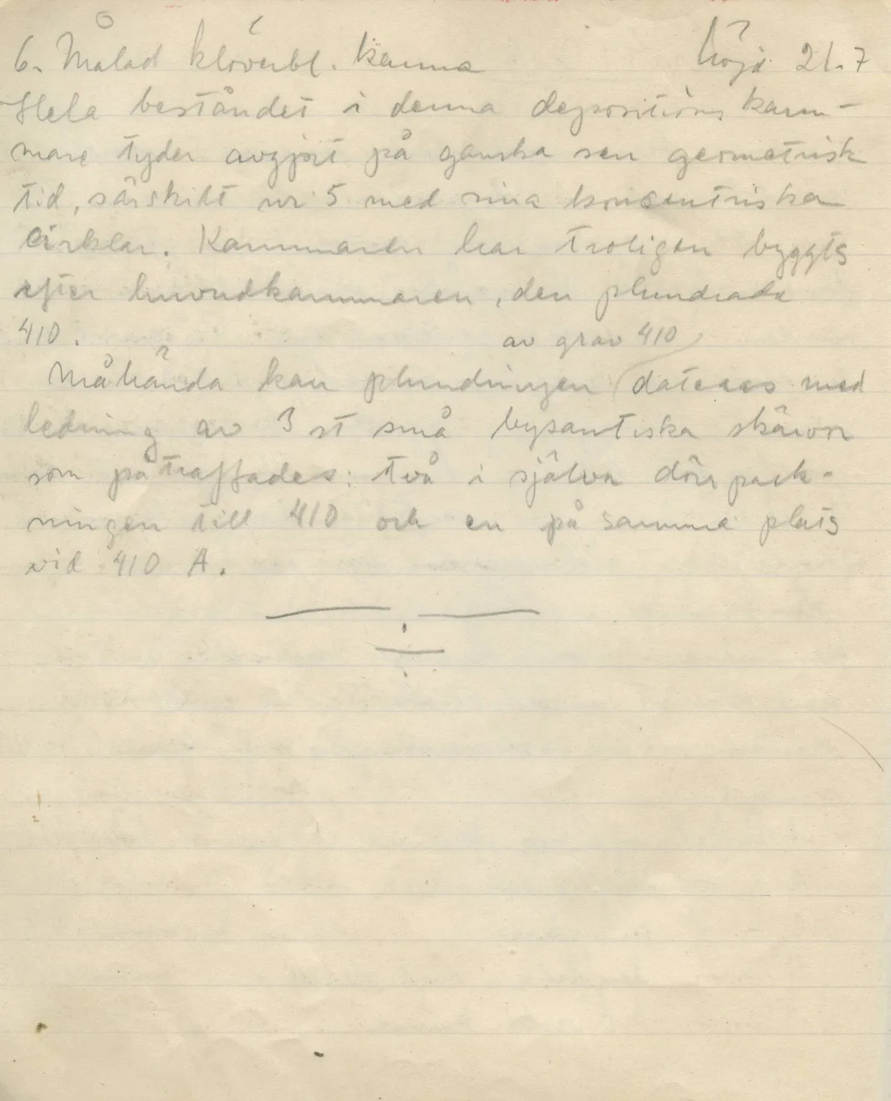 Scan 44 of field diary DII:1b (Lapithos, Kastros), handwritten in Swedish, with drawings. The transcription and translation follow.