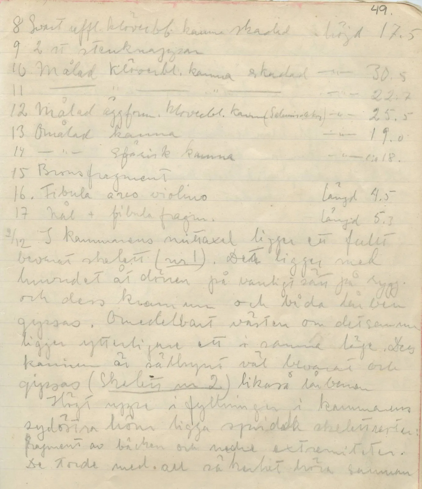 Scan 49 of field diary DII:1b (Lapithos, Kastros), handwritten in Swedish. The transcription and translation follow.