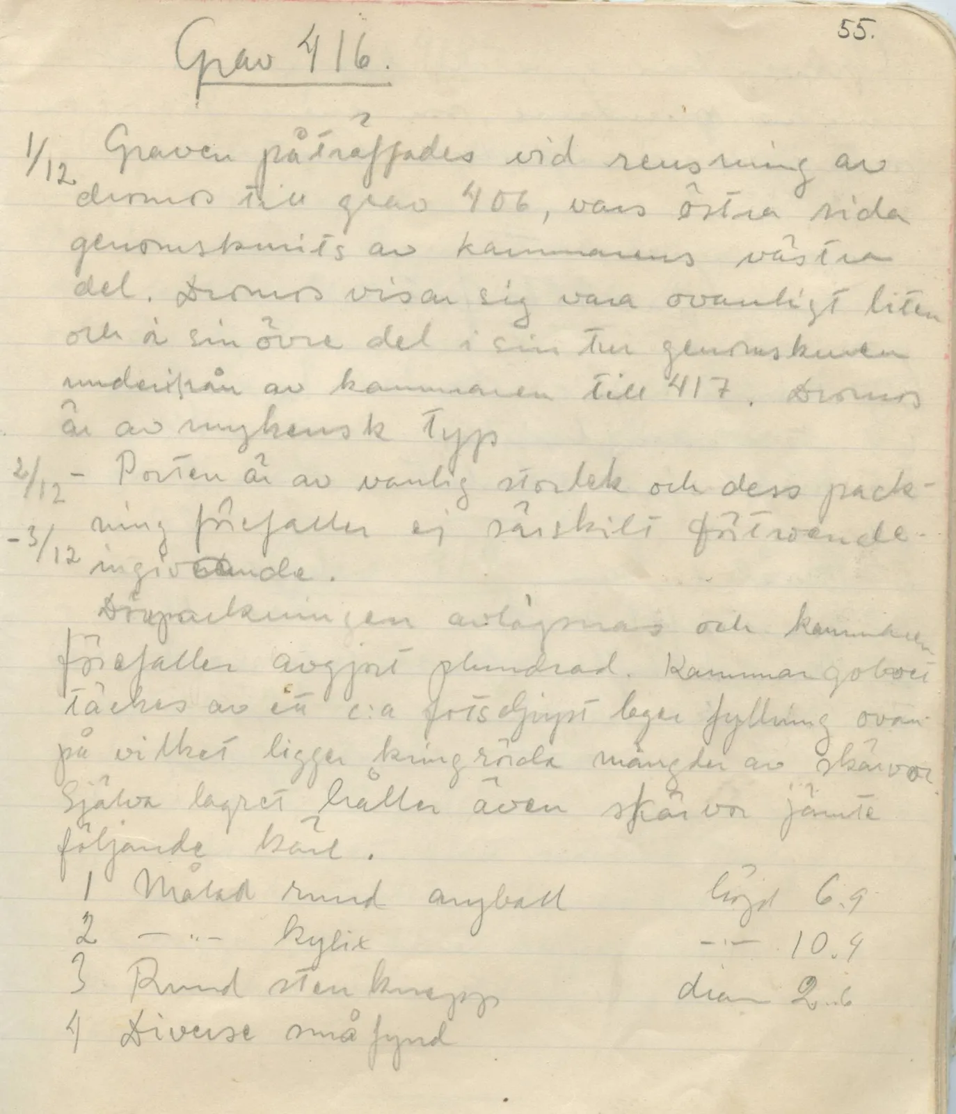Scan 55 of field diary DII:1b (Lapithos, Kastros), handwritten in Swedish. The transcription and translation follow.