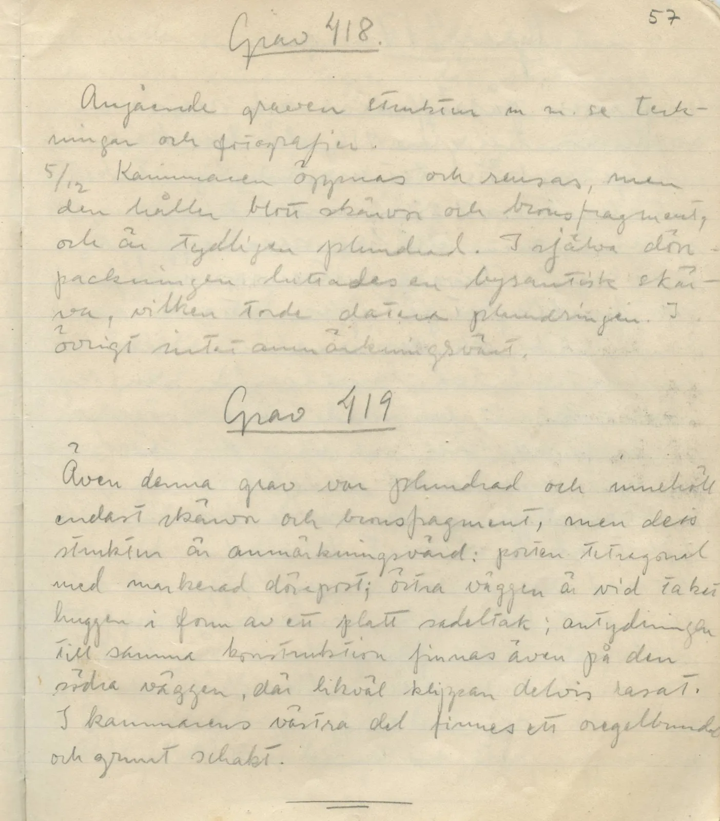 Scan 57 of field diary DII:1b (Lapithos, Kastros), handwritten in Swedish. The transcription and translation follow.